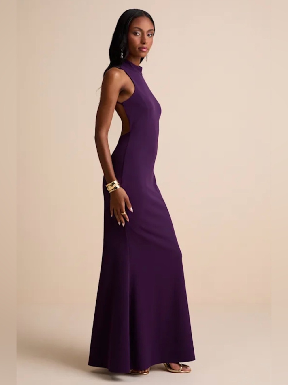 Lulus Damaris Dark Purple Backless Maxi Dress XS